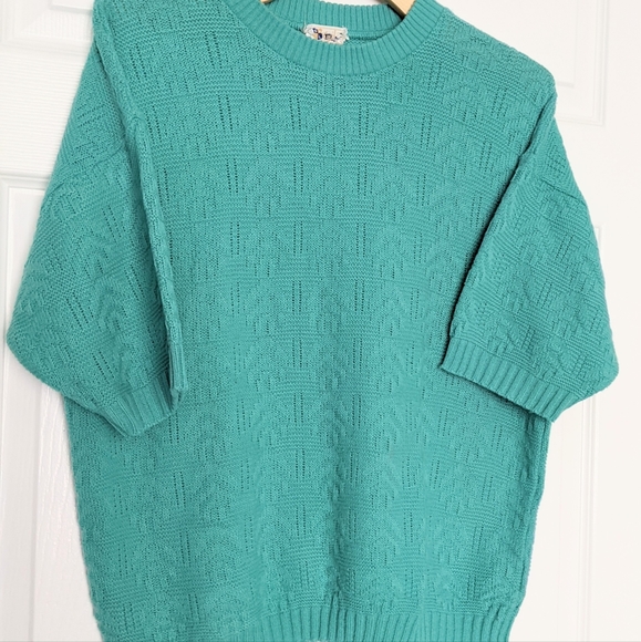 Vtg Green Short Sleeve Knit Sweater, Large. HP! - Picture 8 of 15